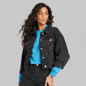 Women's Cropped Denim Trucker Jacket - Wild Fable Gray S